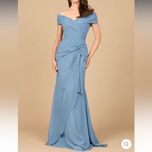 LARA Strapless Off-Shoulder Dusty Blue Evening Gown 16